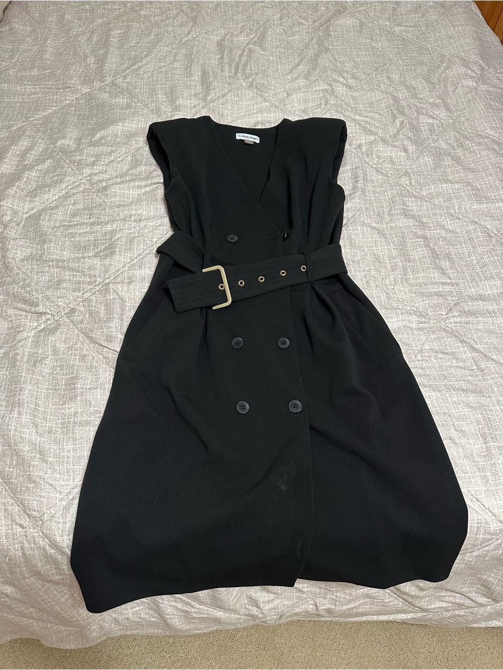 Calvin Klein Black Double-Breasted Sleeveless Belted Dress